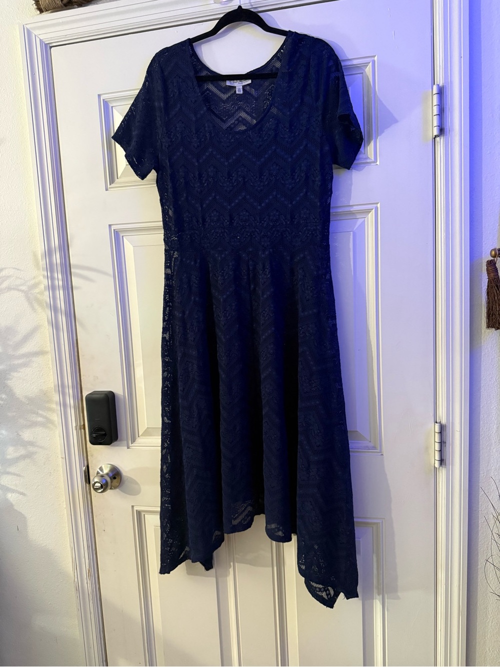 Jessica Simpson XL Navy Blue Lace Boho Dress Handkerchief Hem Maternity